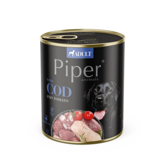 Piper Dog – Hrană Umedă pentru Câini Adulți cu Cod și Tomate – 800 g